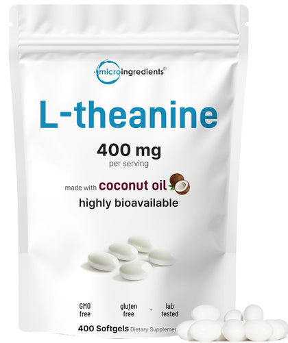 Micro Ingredients L-Theanine 400mg 400 gélules douces avec huile de coco