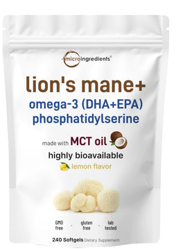 Micro Ingredients Lion’s Mane+ 240 gélules en sachet avec étiquette