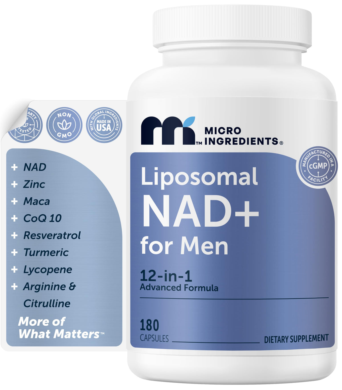 Micro Ingredients Liposomal NAD+ pour Hommes 180 capsules, vue de face
