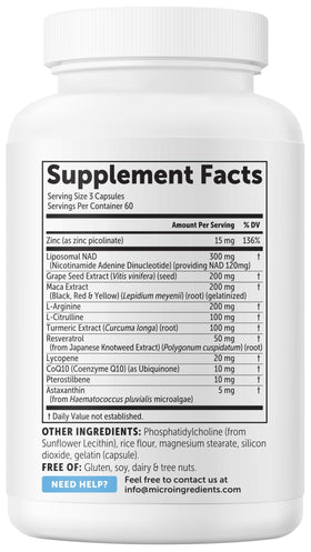 Micro Ingredients Liposomal NAD+ pour Hommes, bouteille ouverte avec capsules