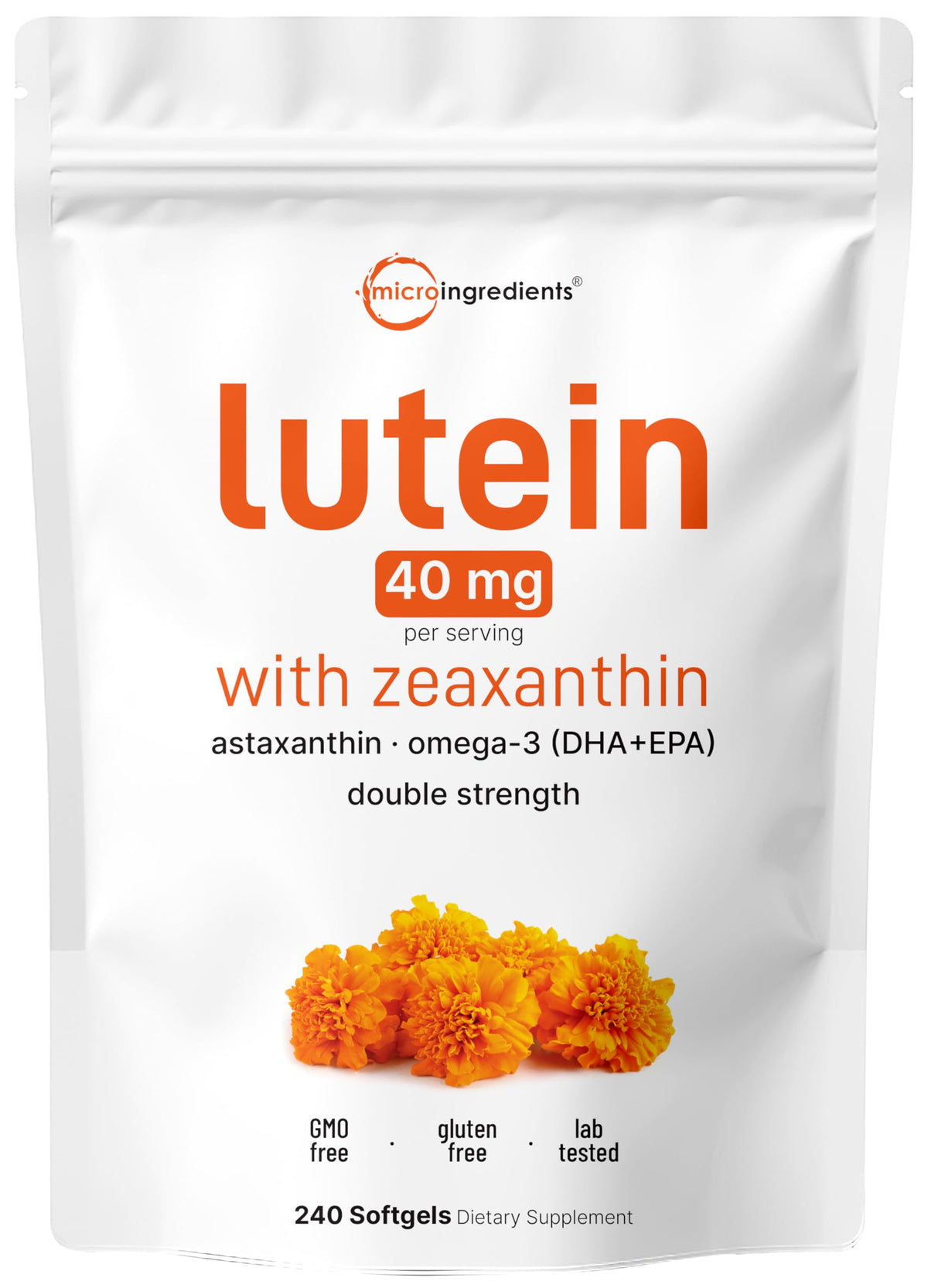 Micro Ingredients Luthéine 40mg gélules avant avec emballage