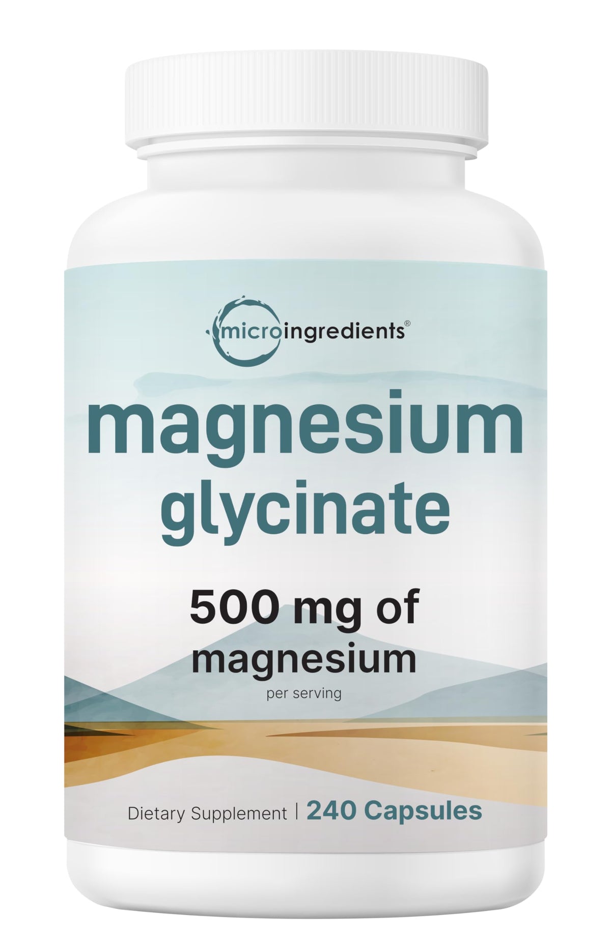 Micro Ingredients Magnésium Glycinate 500mg 240 capsules vue de devant