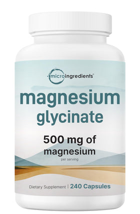 Micro Ingredients Magnésium Glycinate 500mg 240 capsules vue de devant