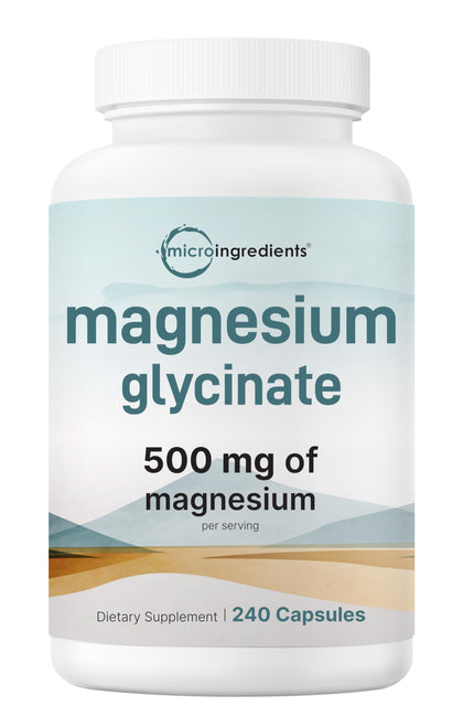 Micro Ingredients Magnésium Glycinate 500mg 240 capsules vue de devant