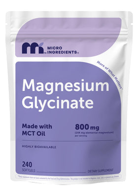 Micro Ingredients Magnésium Glycinate 800 mg gélules souples vue de face