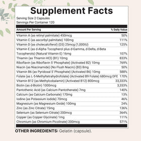 Micro Ingredients Multivitamines Méthylées Pures 480 Capsules, vue arrière