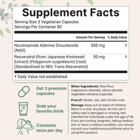 Micro Ingredients NAD+ 500mg avec Resvératrol capsules végétales arrière