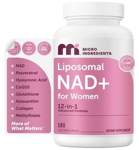 Micro Ingredients NAD+ Liposomal Femme 180 capsules végétales, vue de face