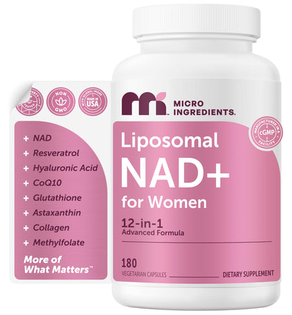 Micro Ingredients NAD+ Liposomal Femme 180 capsules végétales, vue de face