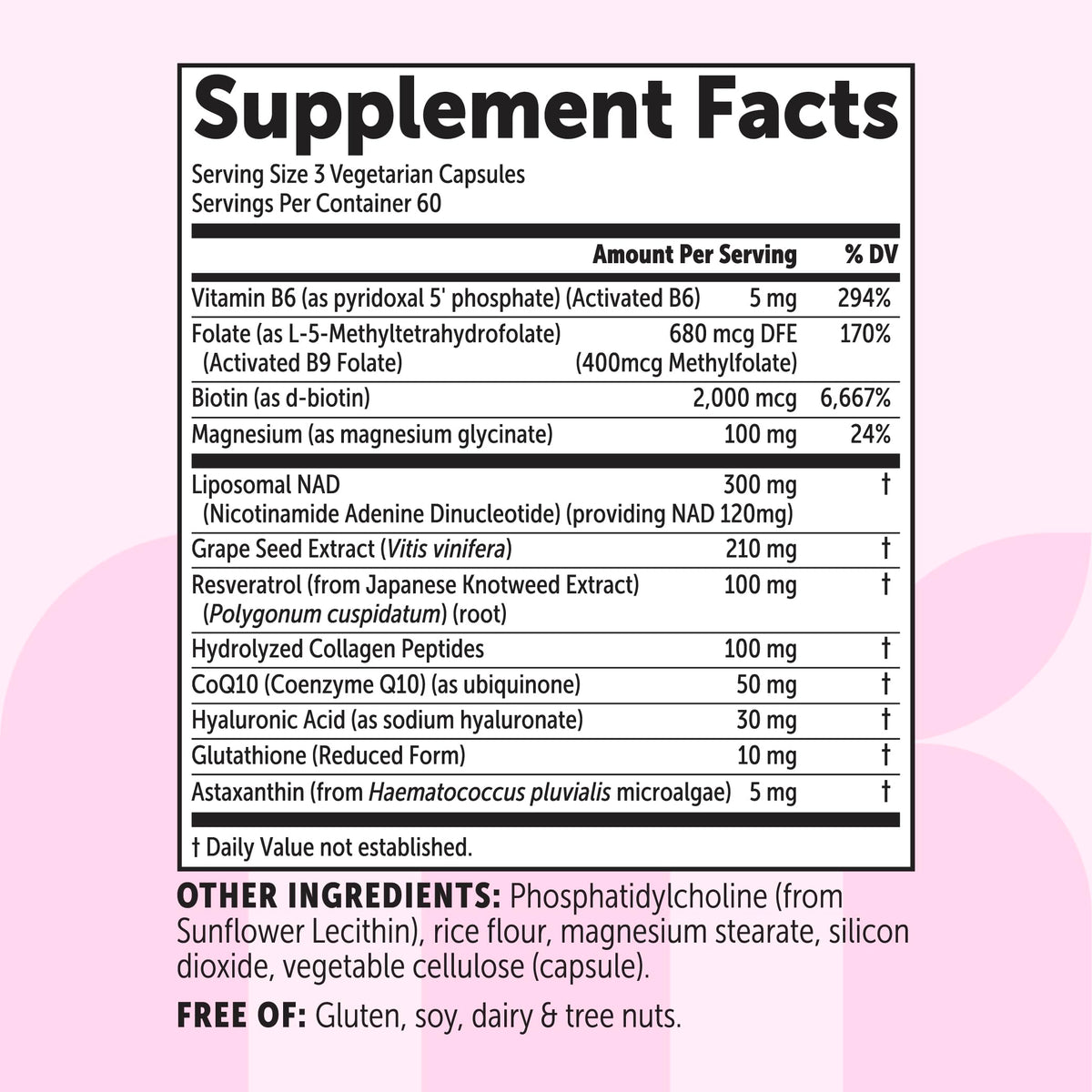 Micro Ingredients NAD+ Liposomal Femme capsules sur un fond blanc