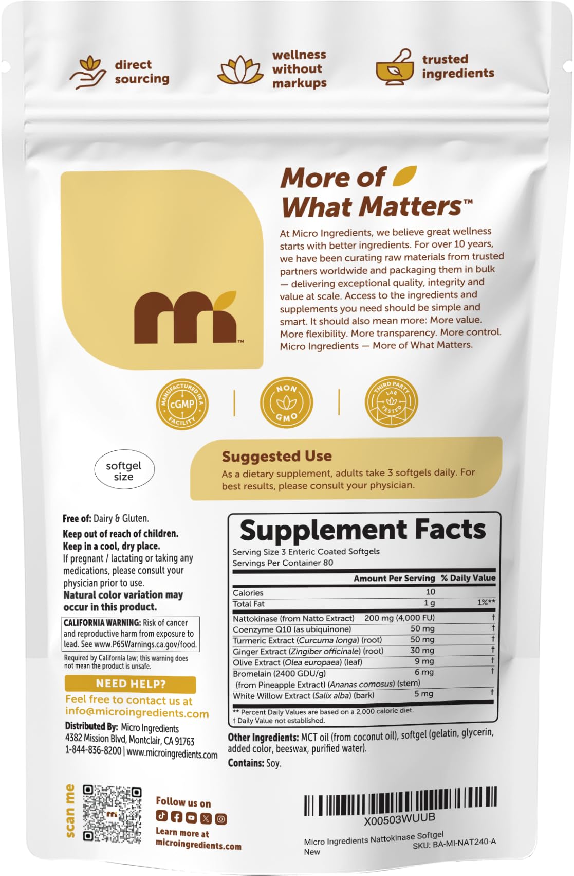 Micro Ingredients Nattokinase gélules avec ingrédients
