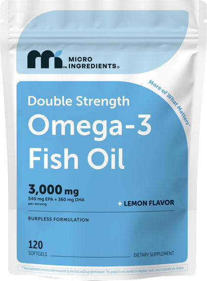 Micro Ingredients Omega 3 Huile de Poisson 3000mg gélules avant
