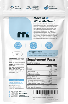 Micro Ingredients Omega 3 Huile de Poisson 3000mg gélules dans un verre d'eau