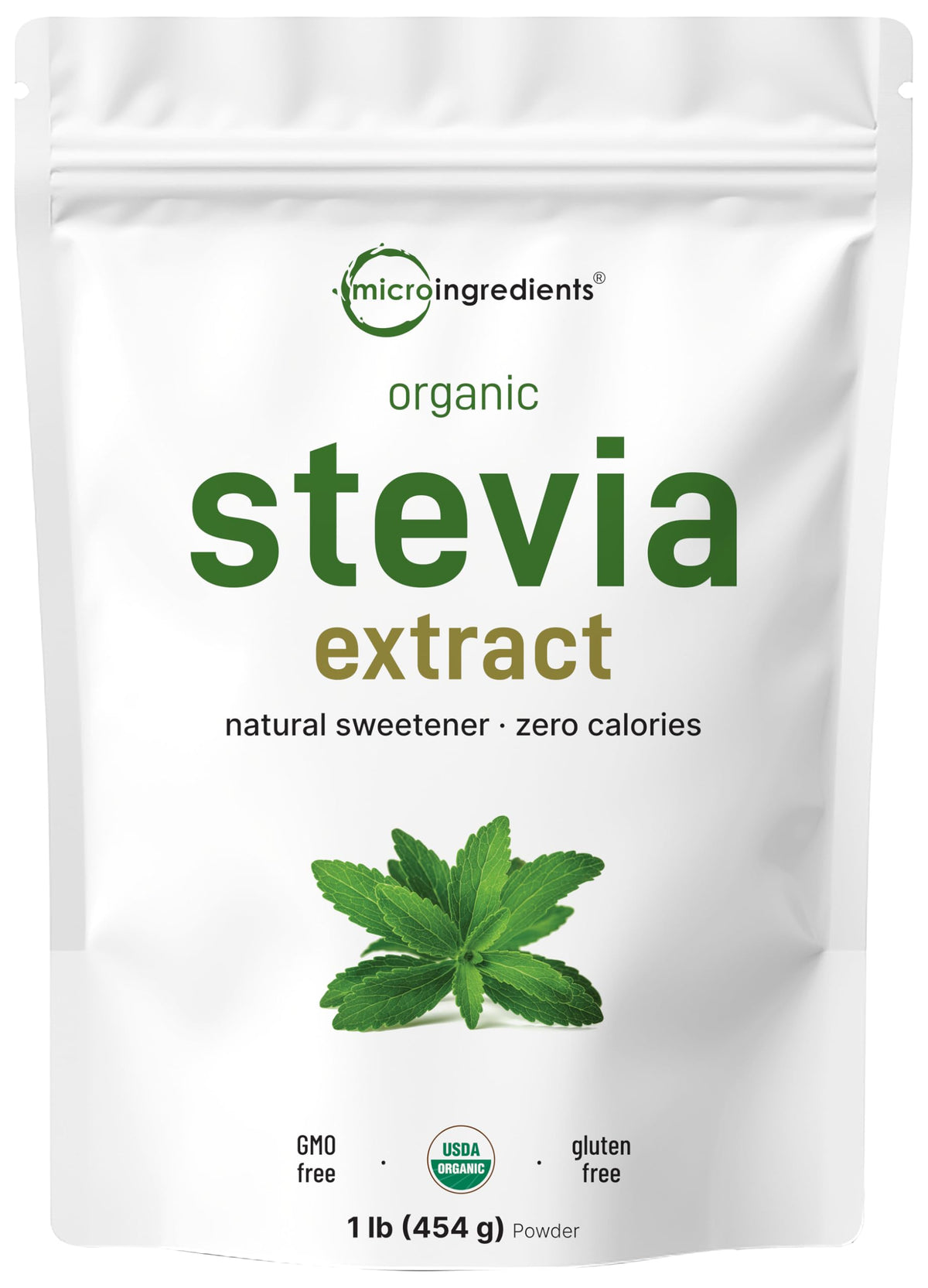 Micro Ingredients Poudre d'Extrait de Stévia Bio 481g vue avant