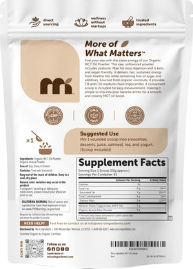 Micro Ingredients Poudre d'Huile MCT Bio 470g en gros plan