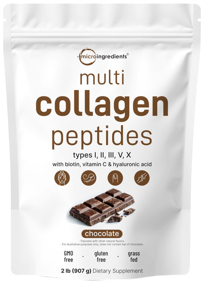 Micro Ingredients Poudre de Collagène Multi Peptides 2lb au chocolat vue avant