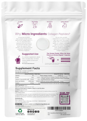Micro Ingredients Poudre de Collagène Multi Peptides 8oz packaging arrière