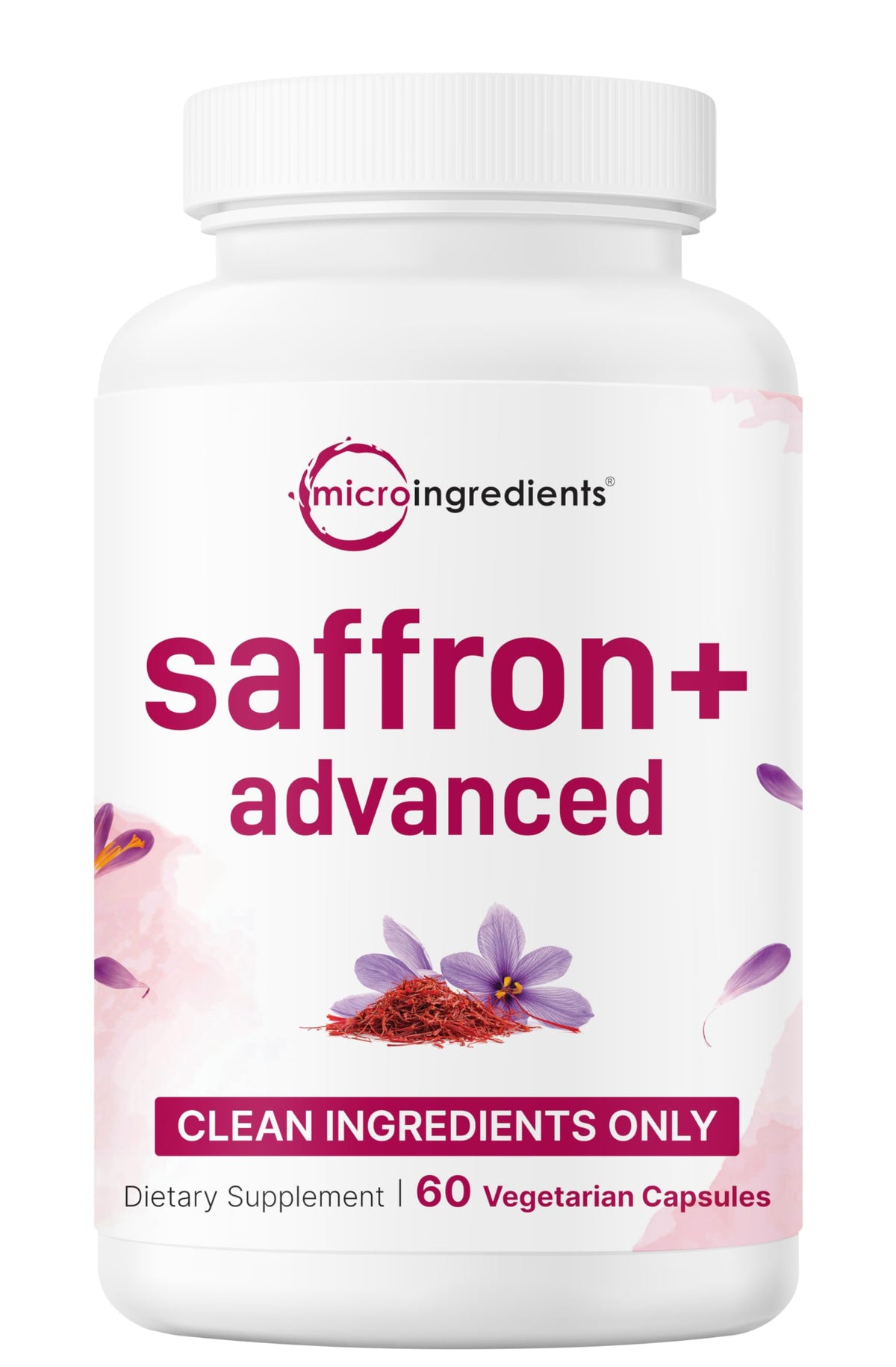 Micro Ingredients Saffron+ capsules végétales avant avec étiquette