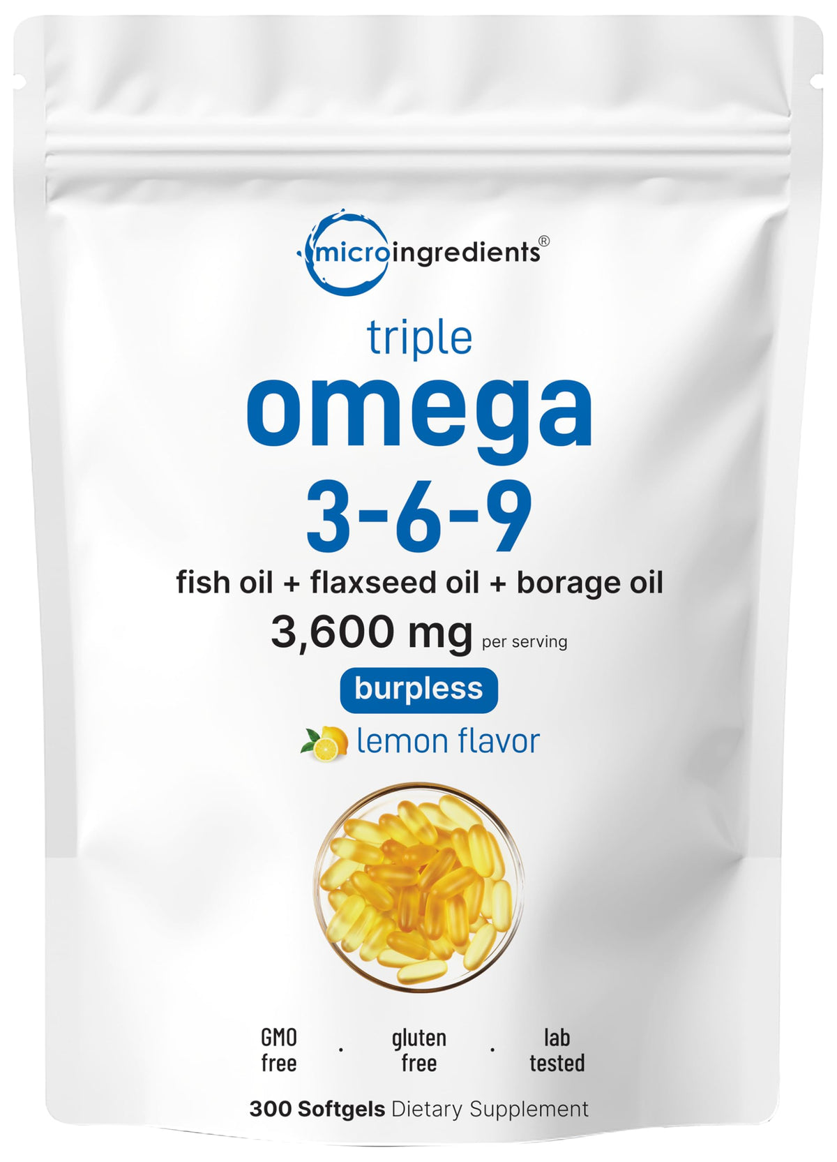Micro Ingredients Ultra Omega 3-6-9 3600mg gélules softgel devant
