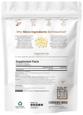Micro Ingredients Vitamine B1 Benfotiamine gélules dans l'emballage