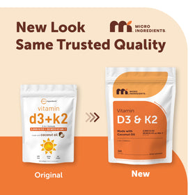 Micro Ingredients Vitamine D3 2000 UI + K2 MK-7 300 gélules et emballage