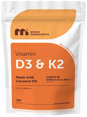 Micro Ingredients Vitamine D3 2000 UI + K2 MK-7 300 gélules vue de face