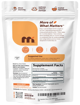 Micro Ingredients Vitamine D3 2000 UI + K2 MK-7 vue de haut