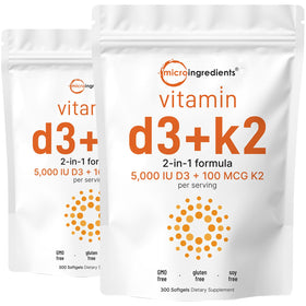 Micro Ingredients Vitamine D3 5000 UI et K2 MK-7 600 gélules molles vue de face