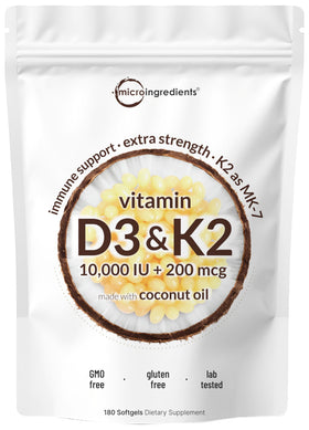 Micro Ingredients Vitamine D3 K2 MK-7 180 gélules vue de l'avant