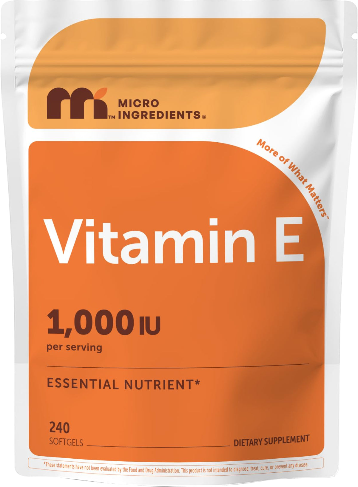 Micro Ingredients Vitamine E 1000 IU gélules molles vue de face