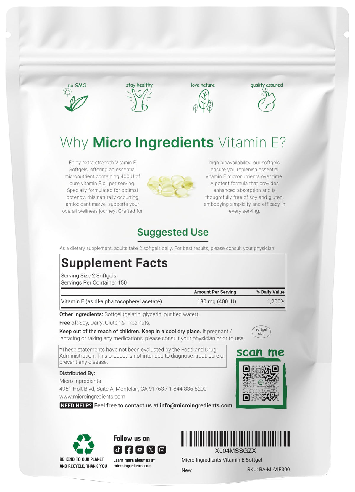 Micro Ingredients Vitamine E 400IU gélules molles vue arrière