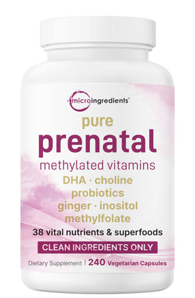 Micro Ingredients vitamines prénatales 240 capsules végétales, vue de face