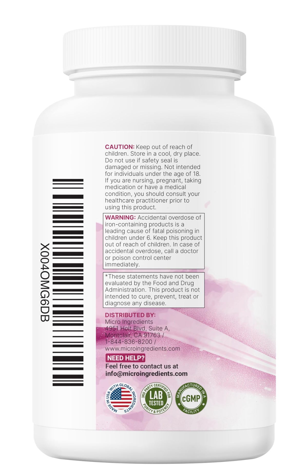 Micro Ingredients vitamines prénatales avec étiquette descriptive