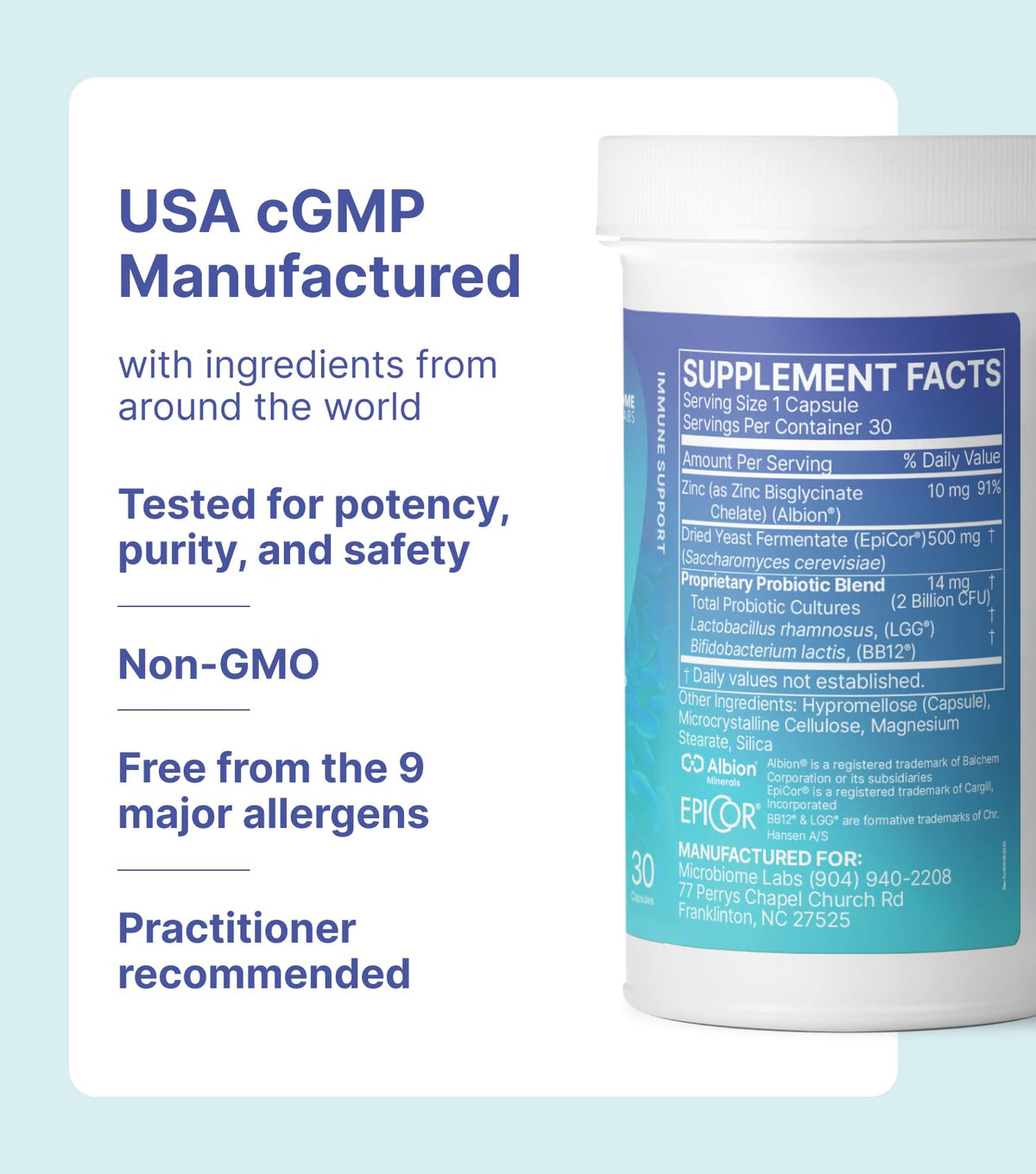 Microbiome Labs EpicDefense Probiotique 30 Capsules - étiquette