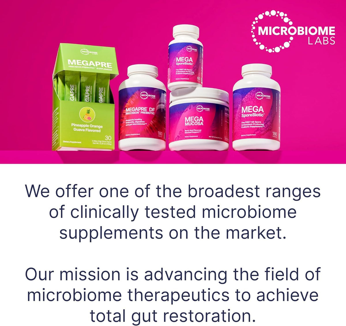 Microbiome Labs HU58 sur une table avec d'autres compléments