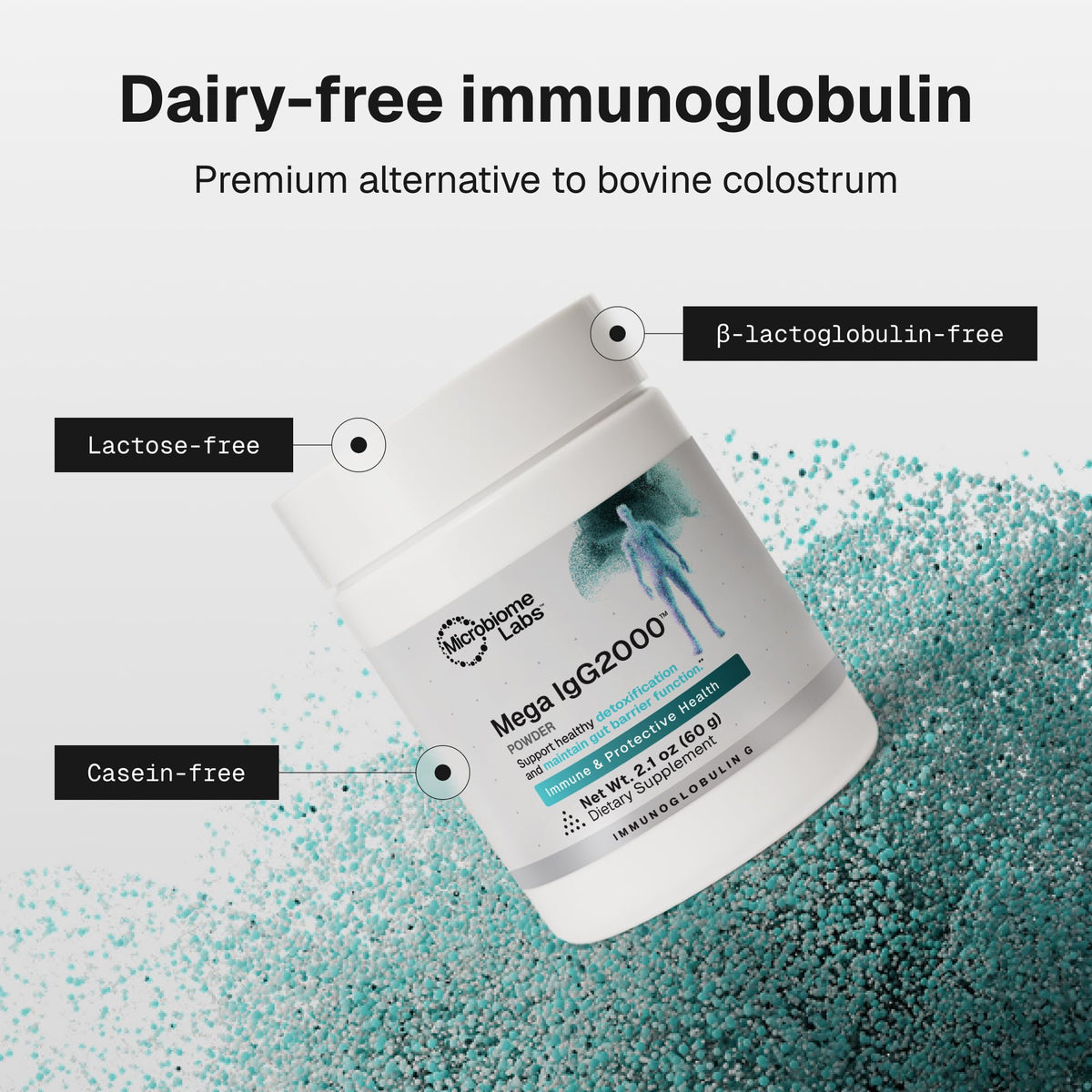 Microbiome Labs Mega IgG2000 Poudre dans un verre d'eau