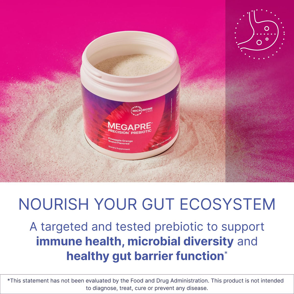 Microbiome Labs MegaPre Poudre Prébiotique 191g avec cuillère dosette
