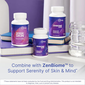 Microbiome Labs SereneSkin capsules avec verre d'eau
