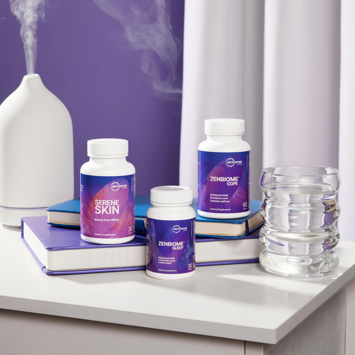 Microbiome Labs Zenbiome COPE bottle with capsules beside it