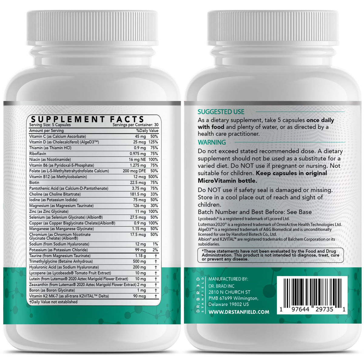 MicroVitamin Dr Brad avec des capsules sur une table