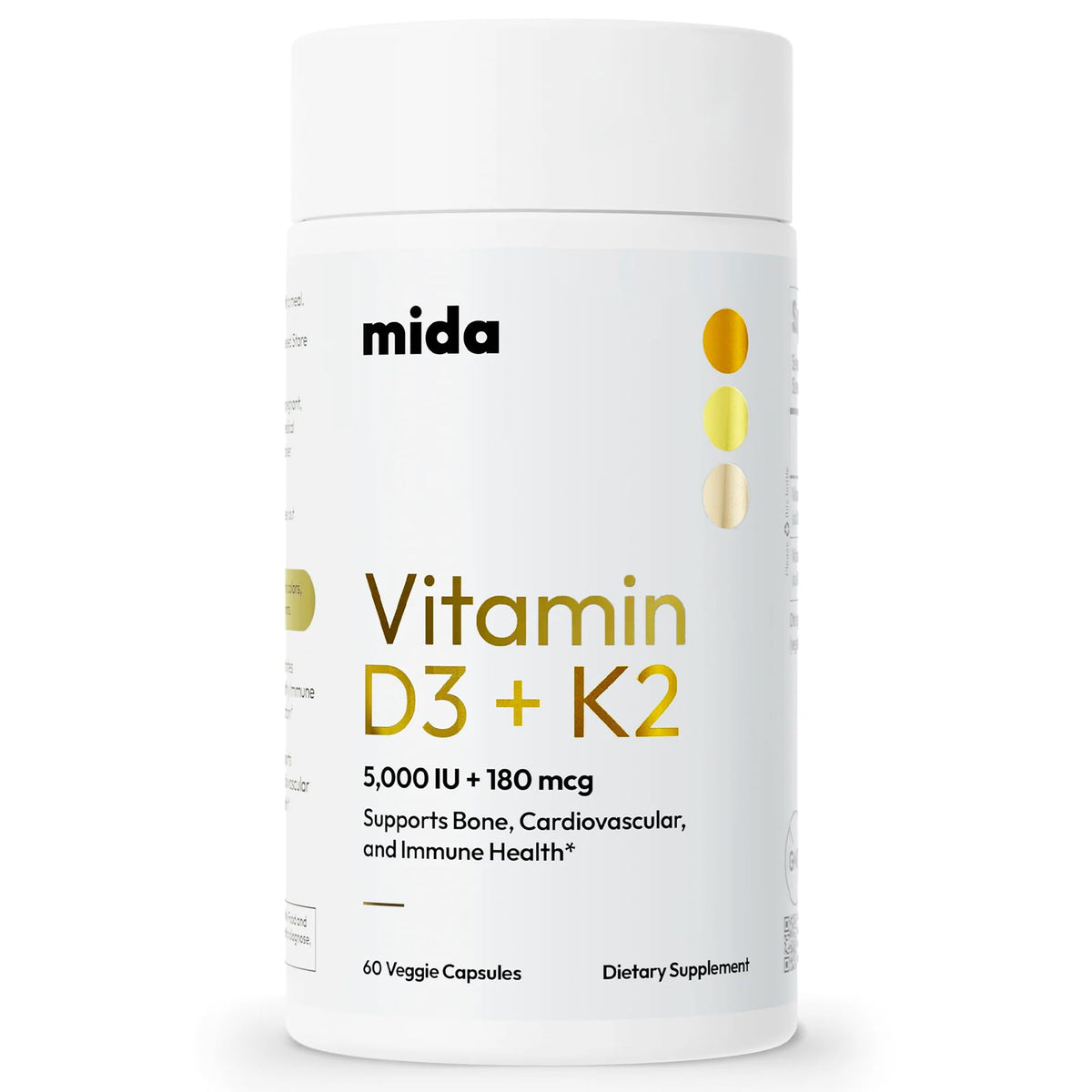 Mida Health D3 K2 5000 UI 180 mcg capsules front view