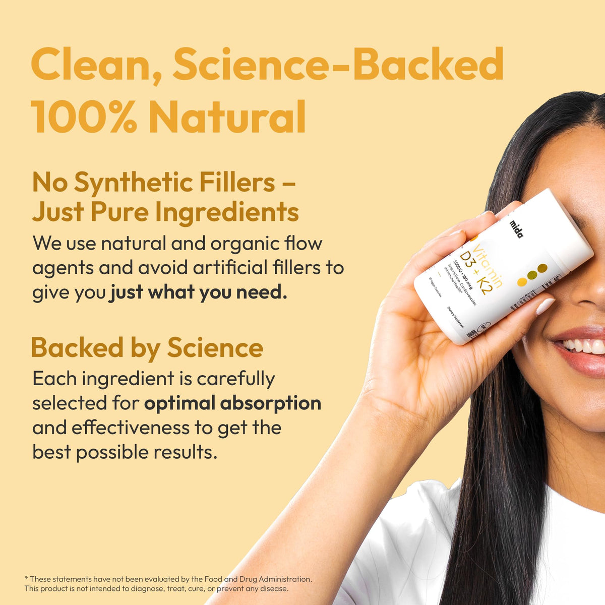 Mida Health D3 K2 5000 UI 180 mcg capsules in hand