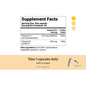 Mida Health D3 K2 5000 UI 180 mcg capsules with natural background