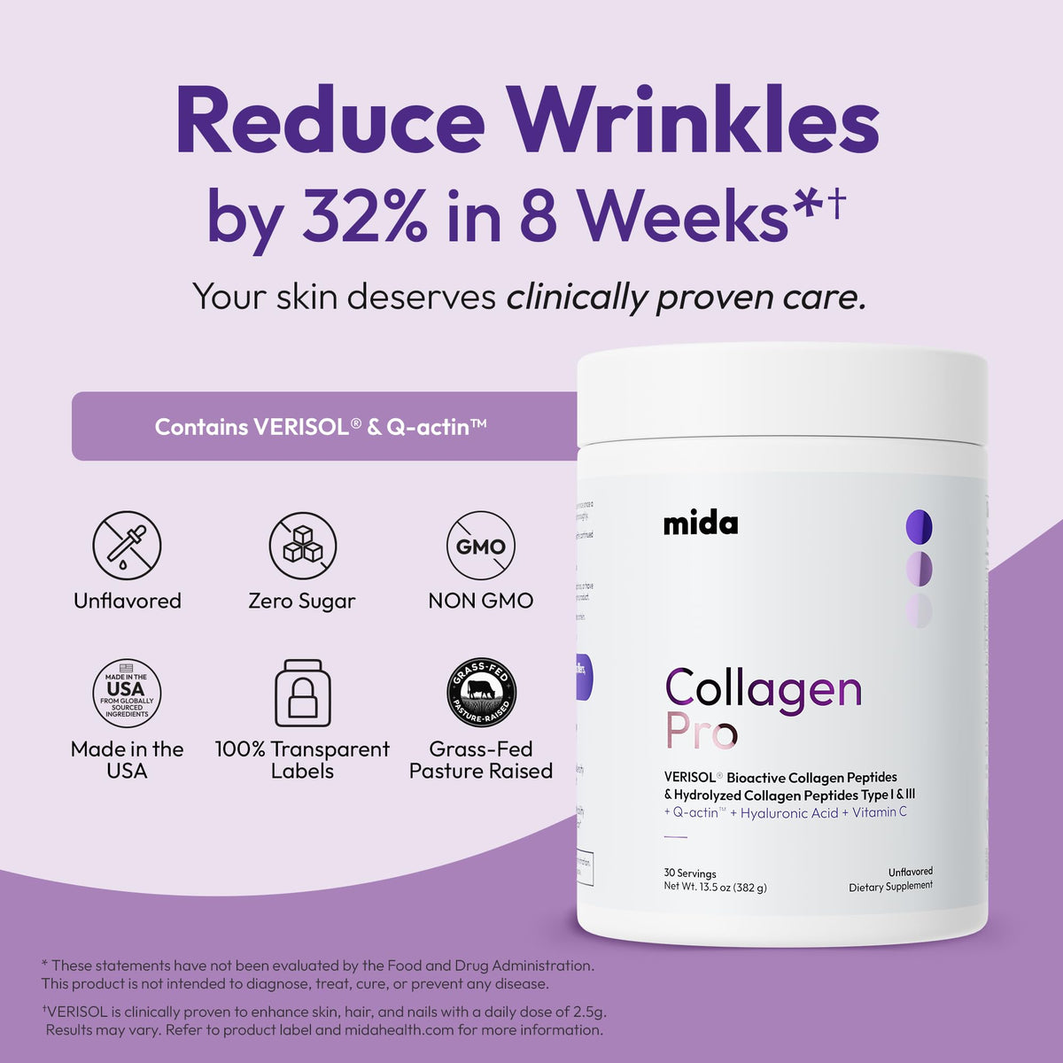 Mida Health Poudre de Collagène Hydrolysé VERISOL® 30 Portions avec ingrédients