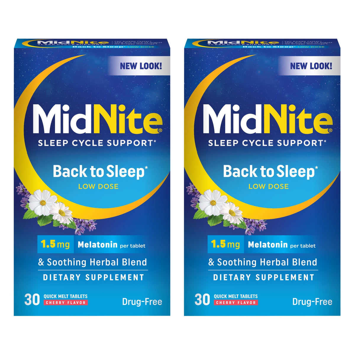 MidNite Back to Sleep 1,5 mg Mélatonine 30 comprimés vue avant