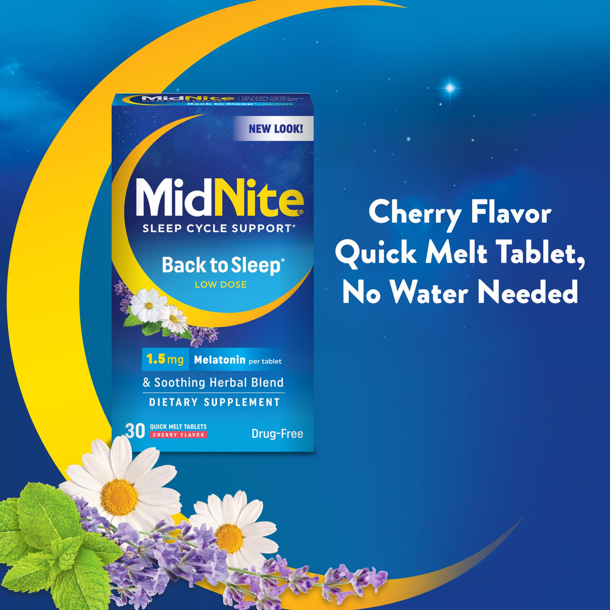MidNite Back to Sleep 1,5 mg Mélatonine avec des herbes