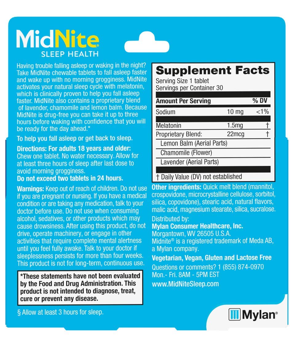 MidNite Complément Alimentaire Sommeil boîte vue de côté