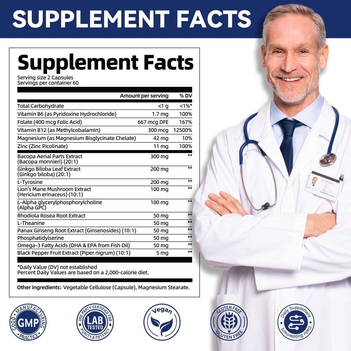 Migcopat Compléments Alimentaires Mémoire et Concentration 120 Capsules vue arrière