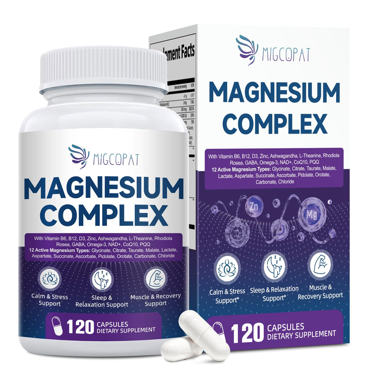 Migcopat Complex de Magnésium 120 capsules vue avant