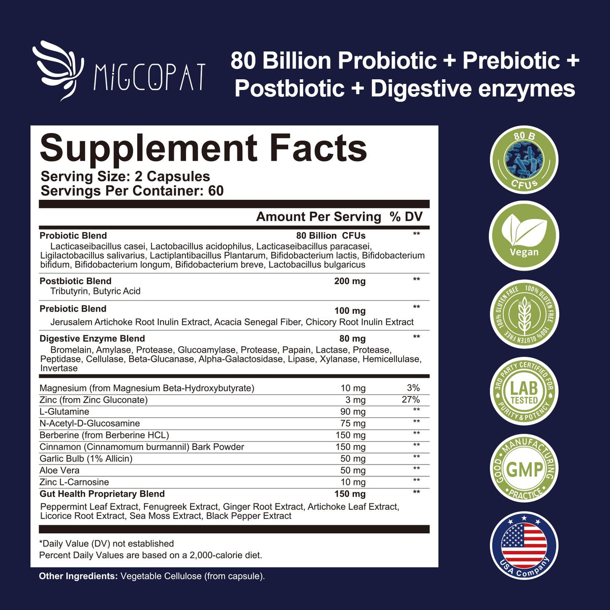 Migcopat Probiotiques 80 Milliards - capsules sur une table